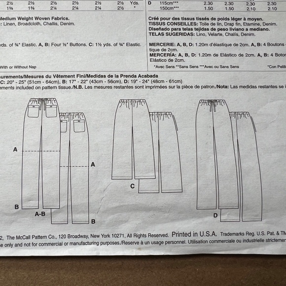 McCall's Sewing Pattern Pants Shorts Loose Fitting Pull On 6568 Sizes XS S M - Picture 4 of 4